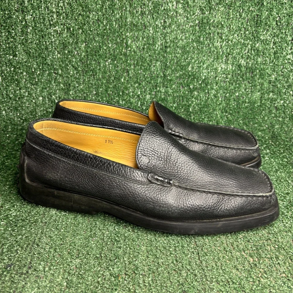 Tods GOMMA Pebble Sole Pebbled Leather Classic Loafers Black Mens Shoes Size 13
